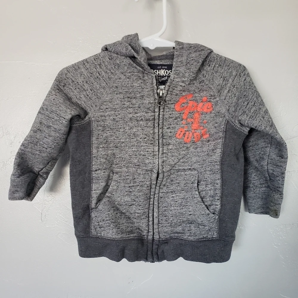 Oshkosh Baby Boy 18 Months Grey Jacket Full Zip Hooded Epic Dude